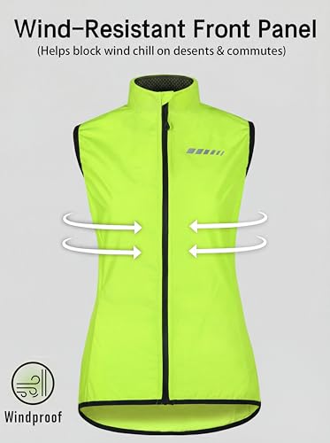 qualidyne Women's Windproof Cycling Vest, Full-Zip Bike Jacket with Pocket - color: Yellow, size: Large