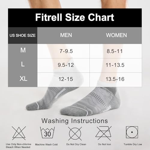 FITRELL Men's 6 Pack Ankle Running Socks Low Cut Cushioned Athletic Sports Socks 7-9/9-12/12-15 - color: Light Gray+white, size: 9-12