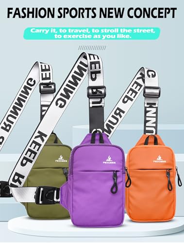 Peicees Mini Crossbody Sling Bag Chest Bag Dual Pocket Water Resistant Fanny Pack Running Phone Holder for Men Women Workout Travel, Army Green - color: Army Green