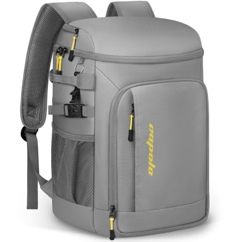 Capolo Cooler Backpack Insulated Leak Proof for Women Men Soft Cooler Bag - color: Leather Gray with Yellow, size: 45 Cans
