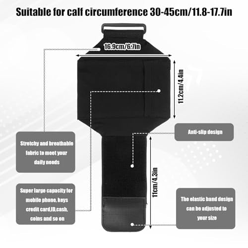 Leg Phone Holder, Cell Phone Leg Straps, Non Slip Ankle Wallet, Adjustable Smartphone Arm Pouch for Women and Men, Sports Armband for Equestrian, Jogger, Running, Workout, Hiking, Motorcycle (Black)