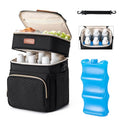 Breastmilk Cooler Bag with Ice Pack Fits 6 Baby Bottles Up to 9 Ounce, Double Deck Leak-Proof Baby Bottles Bag with Shoulder Strap for Nursing & Working Mom, - color: Black with pocket