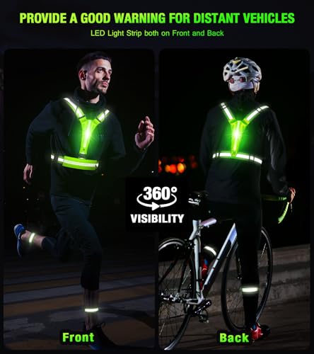 LED Reflective Vest Running Gear Set,USB Rechargeable Light Up Running Vest for Runners Night Walking with Waterproof Phone Bag,High Visibility Armband,Adjustable Waist&Shoulder for Men Women - color: Green