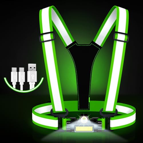 Running Lights for Runners,90°Adjustable LED Reflective Vest Running Gear,Rechargeable Chest Light Up Running Vest Night Walking Safety Gear for Night Walking/Cycling/Jogging - color: Green