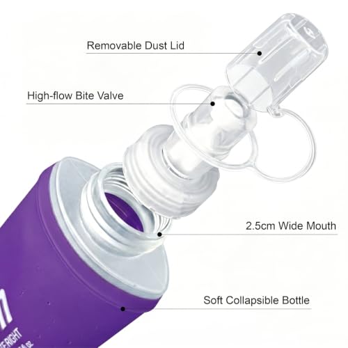 2 Pack Soft Flask 250ml TPU Collapsible Soft Water Bottle BPA-Free for Hydration Pack Jogging Running Hiking Cycling Camping (Purple) - color: Purple
