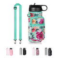 40oz Neoprene Water Bottle Sling with Phone Pocket, Crossbody - color: Flower Green, size: 32oz Short
