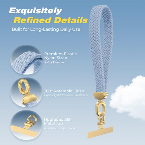 Stretchy Phone Wrist Strap, with 360° Rotatable Metal Tab - color: Light Blue