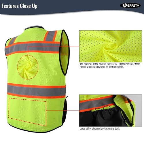 JKSafety Hi-Vis Unisex Surveyor Safety Vest Heavy Duty PPE Inner Pockets ANSI/ISEA Compliant - color: 188-yellowblack, size: Large