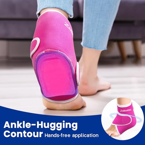 Ankle Ice Pack Wrap Reusable Gel Cold Compression for Foot Discomfort - color: Hot Pink