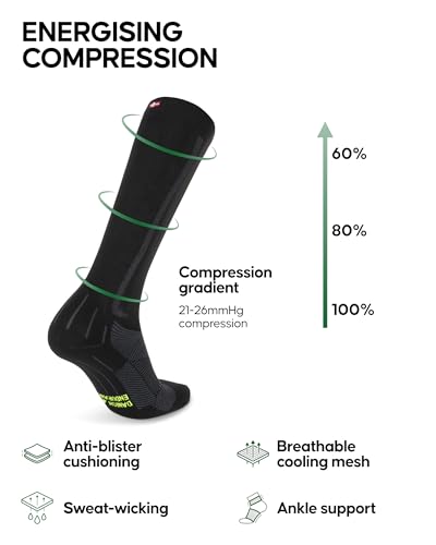 DANISH ENDURANCE Compression Socks, 21-26 mmHg, Circulation Aid, 1 & 2-Pack - color: Black/Grey, size: Large