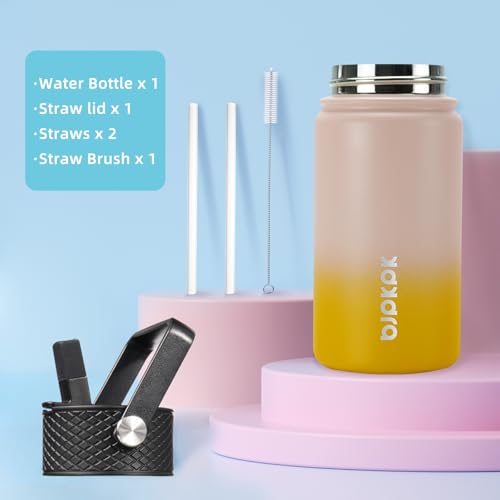 BJPKPK Insulated Water Bottle, 15oz Stainless Steel with Straw Lid - color: Coral, style: 15oz