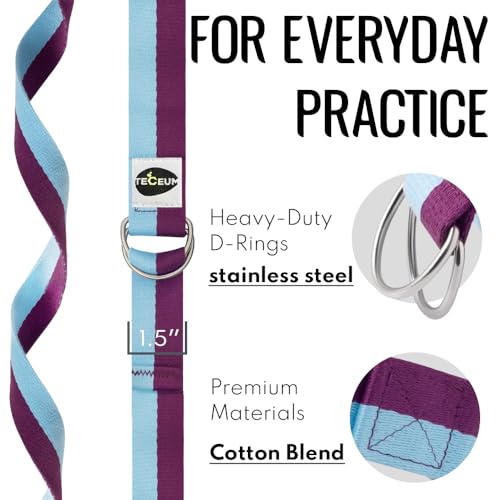 TECEUM 2 IN 1 Yoga & Mat Strap for Stretching – Cotton – 6/8/10 ft - color: Purple Blue, size: 6 ft