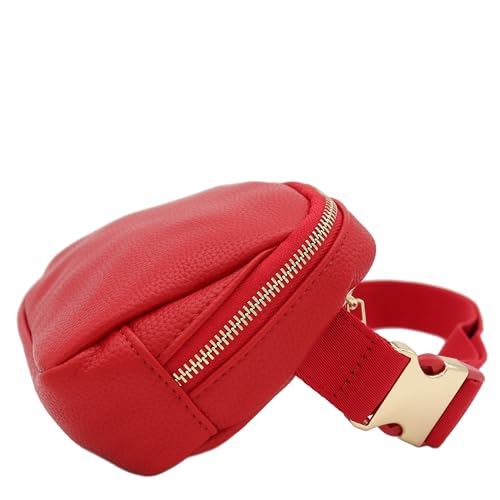 Lightweight Soft PU Pebbled Leather Sling Fanny Pack Belt Bag with Gold Metal Buckle (Red) - color: Red