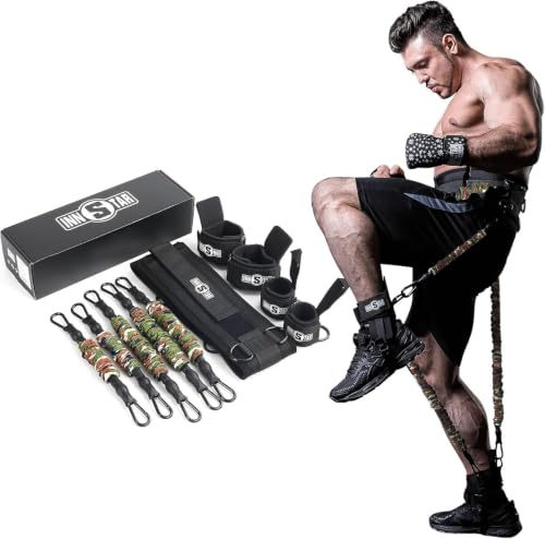 INNSTAR Vertical Jump Trainer for Volleyball Basketball Home Gym, Jump Machine Resistance Bands, Easy to Carry, Adjustable Jump Training Equipment - color: Camouflage-225LB