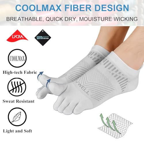 VWELL Toe Socks for Men Women COOLMAX Athletic Running Ankle Socks (3Pairs) - color: White, size: Medium