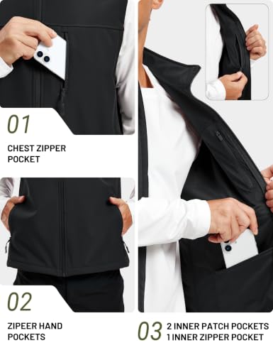 MAGCOMSEN Men's Softshell Golf Vest Outerwear Lightweight Fleece - color: Black, size: Medium