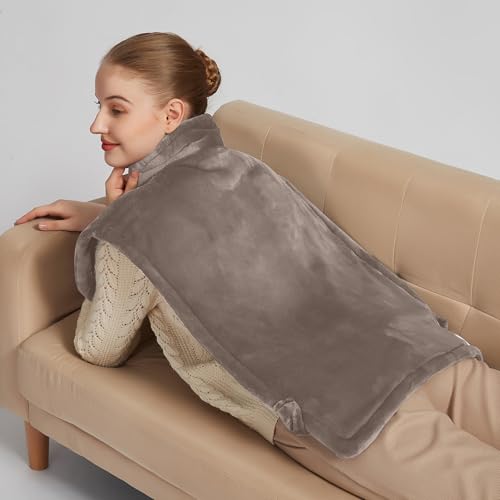 26" x 35" Flannel Neck&Shoulder&Back Heating Pad with 12 Temperature Settings&Countdown Timer, Pain Relief for Back/Neck/Shoulders/Menstrual Pain(Light Tan) - color: 03-light Tan
