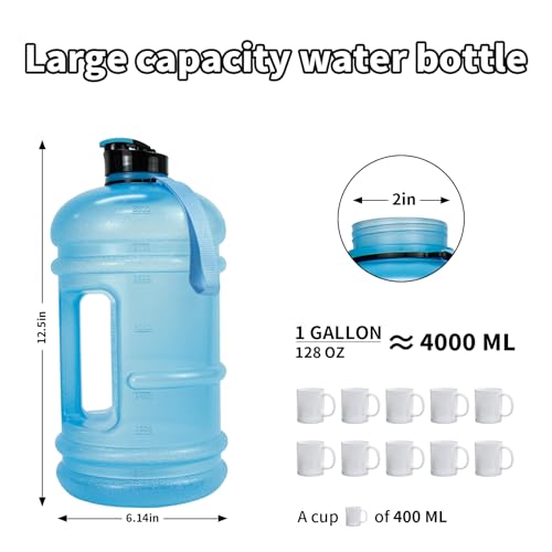 TOOFEEL 1 Gallon Water Bottle - 128 oz Water Bottle with Flip Lid - Gallon Water Bottle with Handle,BPA Free gallon Water jug with Measurements Marked - Transparent Light Blue - color: Transparent Light Blue bottle, style: 128 oz water bottle