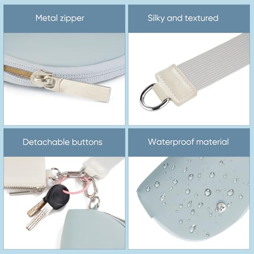 VUTUXA KeyChain Wallet Wristlet For Women Mini Zip Dual Pouch Coin Purse - color: white+baby blue