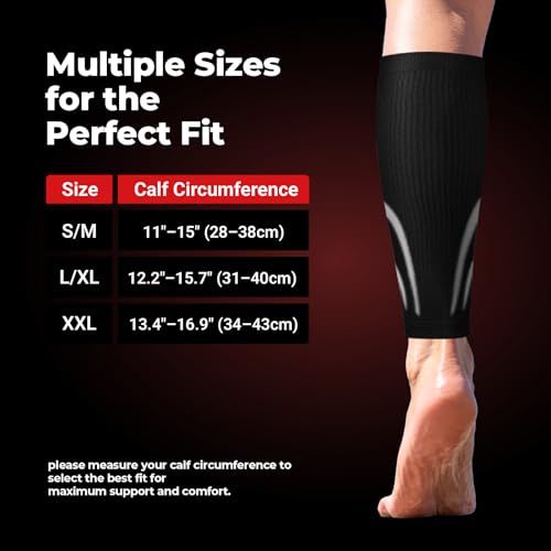 Calf Compression Sleeves for Men & Women (1 Pair), Footless Compression Socks for Leg Support, Shin Splints, Running, Fitness, Travel, Breathable Nylon & Spandex Calf Sleeves, Black - size: XXL (Calf Circumference 13.4″-16.9")