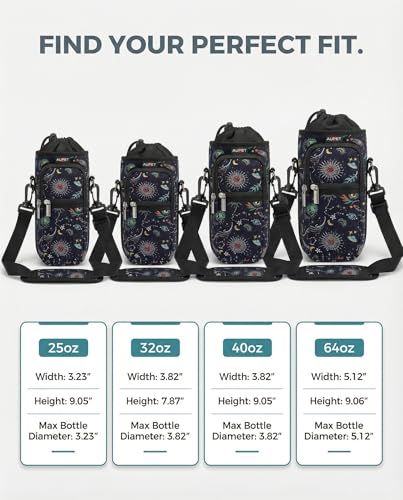 AUPET Water Bottle Sling Bag Sleeve Holder Carrier 25/32/40/64 oz,Insulated Crossbody Water Bottle Case Cover with Strap and Pockets for Men/Women Walking Hiking - color: Mystical Cosmic, size: 25oz