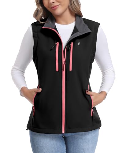 Little Donkey Andy Women's Fleece Softshell Vest Windproof Multi Pockets - color: Black, size: X-Small