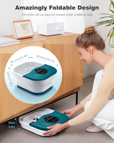 SPA4PIEDS Collapsible Heated Foot Spa Bath with Bubble, Foot Soaking Tub Featuring 8 Shiatsu Rollers Pumice Stone and Built-in Timer for Foot Relaxation, Self Care Gift for Mom,Dad,Parents(Green) - color: Green