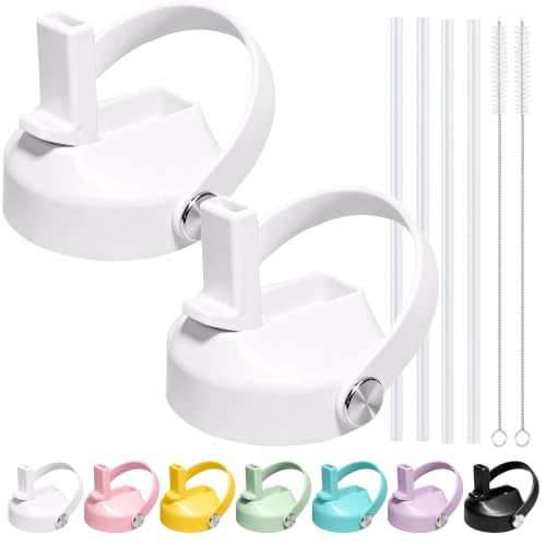 2 Pack Straw lid for Hydroflask Wide Mouth Water bottle,Flex Straw Lid compatible with Hydro Flask 12 16 18 20 32 40 64 oz,Sports Straw Cap Flip Top Lid Water Bottle Lid Accessories - color: White 2