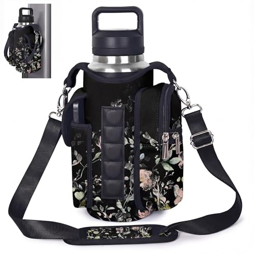 RICHEN Magnetic Gym Bag,Magnets Gym Water Bottle Bag Carrier Holder with Pockets & Strap Fit for 18 to 40 oz Owala Hydro Flask Yeti, Gym Accessories for Men Women,Walking, Hiking - color: Flowers and Birds