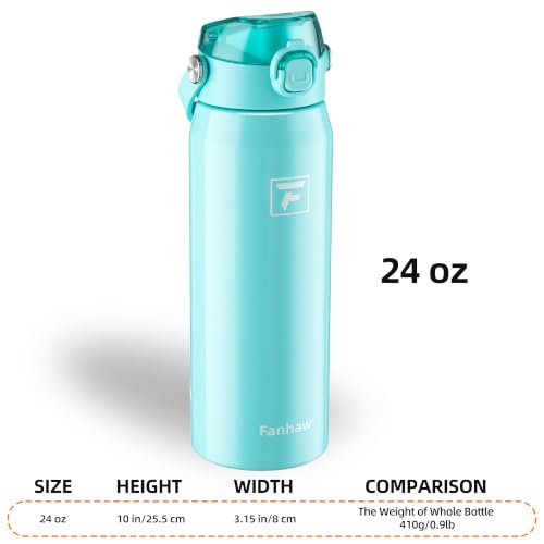 Fanhaw 24oz Stainless Steel Water Bottle with 2-in-1 Lid, Tif Blue - color: Tif Blue