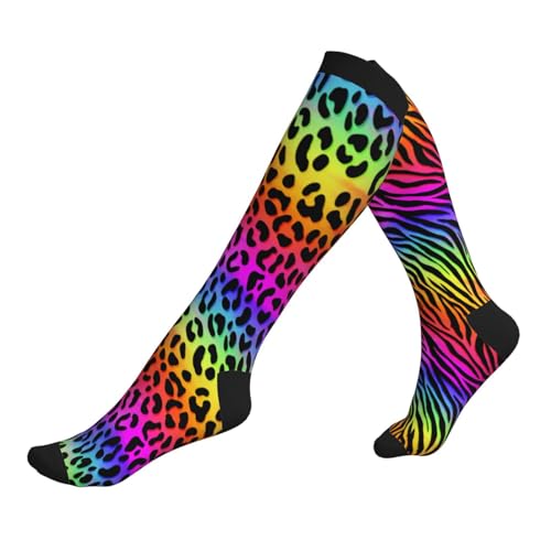 Compression Socks Knee High Support Socks Women Circulation Stockings for Athletic Running Cycling Flying - color: Leopard Zebra Print