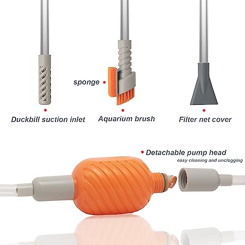 AREPK Compact Aquarium Siphon Vacuum and Water Changer Kit with Cleaning Brush. Perfect for Simultaneous Water Changing and Cleaning in Small Fish Tanks. Gravel and Sand Cleaning.