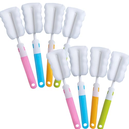 Bottle Brush 8PCS Sponge Cup Brush Set Cup Scrubber Brush Portable Long Handle Water Bottle Cleaner Brush for Baby Bottles Vacuum Flasks Mugs Glasswares (8PCS)
