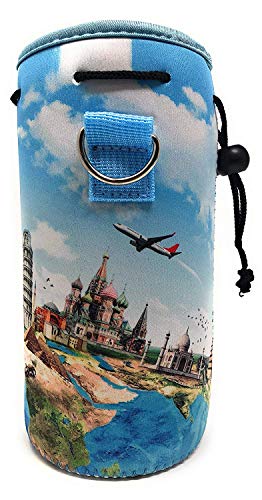 Made Easy Kit Neoprene Water Bottle Carrier Holder with Adjustable Shoulder Strap for Insulating & Carrying Water Container Canteen Flask Available in 5 Sizes (7 Wonders, L (32oz / 1.5L)) - color: 7 Wonders, size: Large 32oz