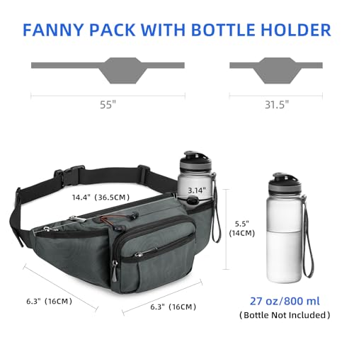 NOOLA Fanny Pack with Water Bottle Holder, Hiking Waist Bag for Men Women - color: Grey