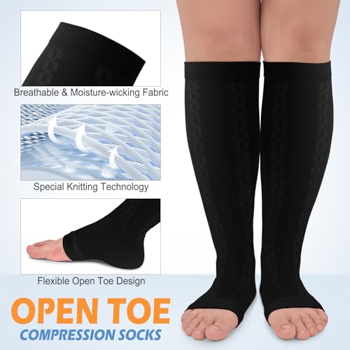 CTHH Toeless Compression Socks for Women & Men Open Toe Knee High Stocking - color: Dark Black, size: Small-Medium