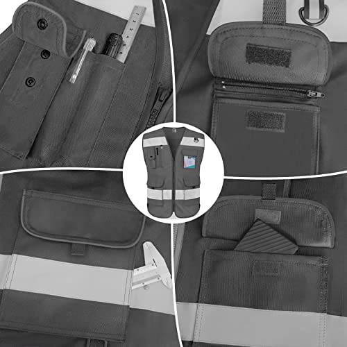 TCCFCCT High Visibility Safety Vest for Men Women 9 Pockets, Grey 4XL - color: Grey Fabric-bison 001, size: 4X-Large