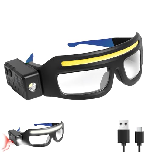 LED Headlight Glasses Rechargeable Headlight Glasses with Motion Sensor & Touch Control, Adjustable Safety Eyewear - color: Blue