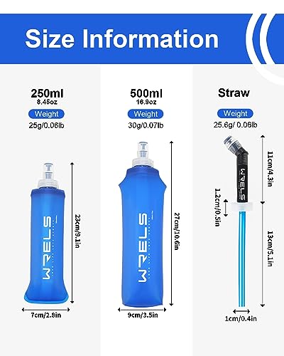 WRELS TPU Running Water Bottle with Straw for Hydration Vest Pack BPA-Free - color: 500ml*2 Dark blue+straw*2