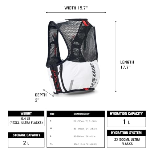 USWE Pace - Running Vest Hydration Pack with 2 x 500ml UltraFlask, Backpack for Men and Women - style: 2L, White, X-Large