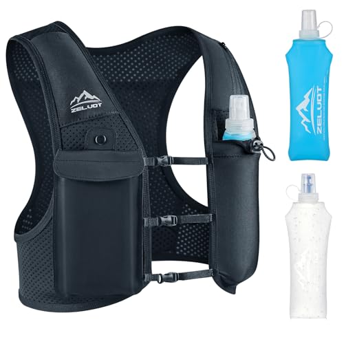 Running Vest for Women Men, USA Original Patent, Adjustable Chest Straps Running Hydration Vest with Dual 500ml Soft Flask, Breathable Reflective Hydration Backpack for Hiking