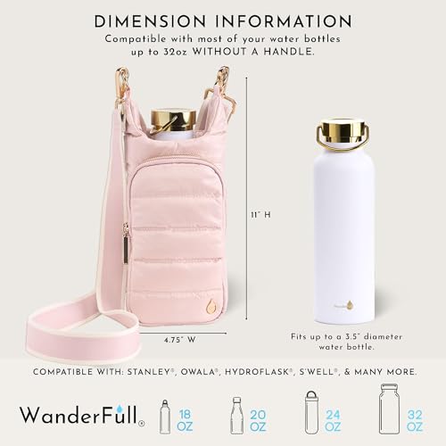 WanderFull Original HydroBag Crossbody Water Bottle Holder with Phone Pocket, Fits Water Bottles up to 32 oz - color: Blush Matte - Striped Strap