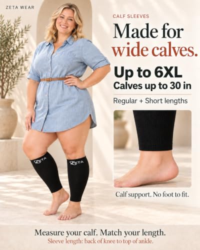 Zeta Wear Plus Size Calf Compression Sleeves for Women and Men, Wide Calf Footless 15-19 mmHg, 2XL-6XL - color: 3 Pair - Blue, size: LXL