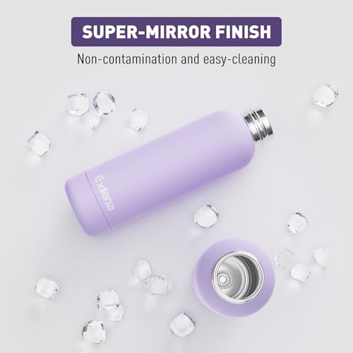 Exllena Slim Insulated Water Bottles for Travel 18oz with Clip, Double Wall Vacuum Stainless Steel Water Bottle Keeps Drinks Cold 24 Hrs/Hot 12 Hrs, 100% Leakproof, BPA Free(Purple) - color: Purple, size: 500 ml