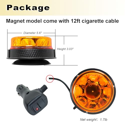 Agrieyes W47M w/Replaceable Lens Amber Beacon Lights, Base Strobe Lights - size: Magnet