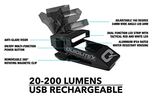 QUIQLITEX2 White LITE Hands-Free LED Pocket Light, 20-200 lumens, Safety Strobe, Aluminum Housing (USB Rechargeable) - color: White