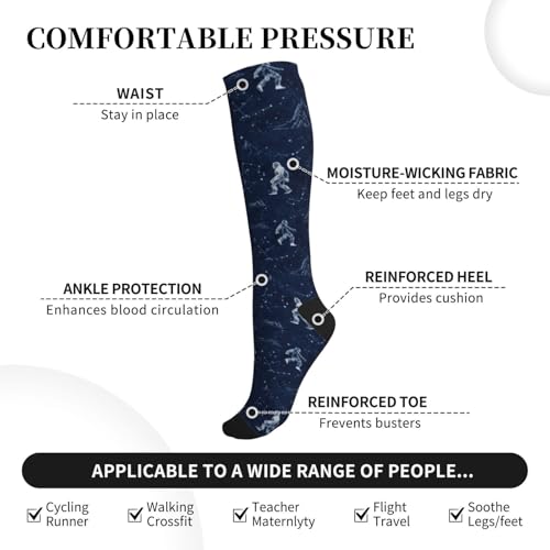 FREEHOTU Compression Knee High Socks for Women/Men Circulation 15-20 Mmhg - color: Galaxy Bigfoots