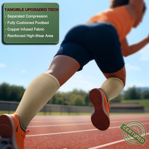 BULLIANT Men's Cushioned Compression Knee High Sports Recovery Socks 3Pack - color: 3pairs-nude7958, size: Large-X-Large