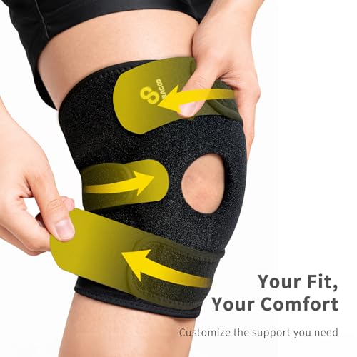Bracoo Knee Support Brace for Men Women, Adjustable Compression Sleeve Wrap Patellar Pad Tendon - Arthritis Pain, meniscus tear, Injury Recovery, Running, Workout, KS10 - color: Black