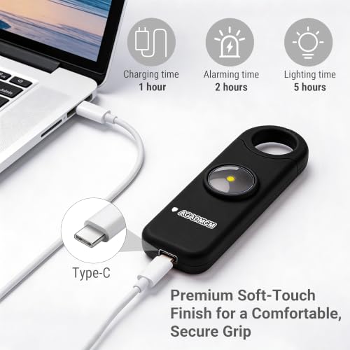 Rechargeable Personal Safety Alarm for Women - color: Charcoal Black